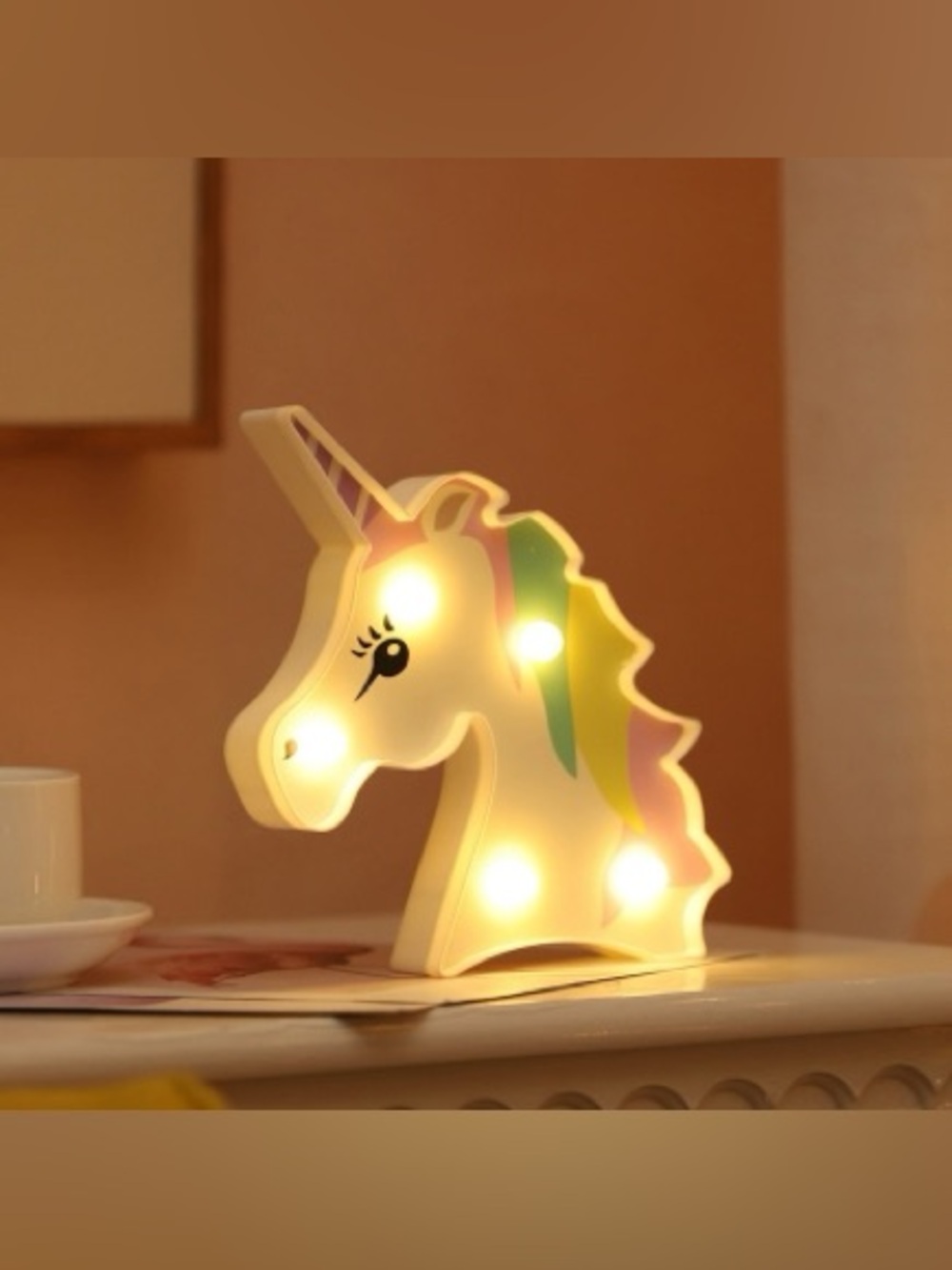 Whimsical White Unicorn Marquee Light with Rainbow Mane